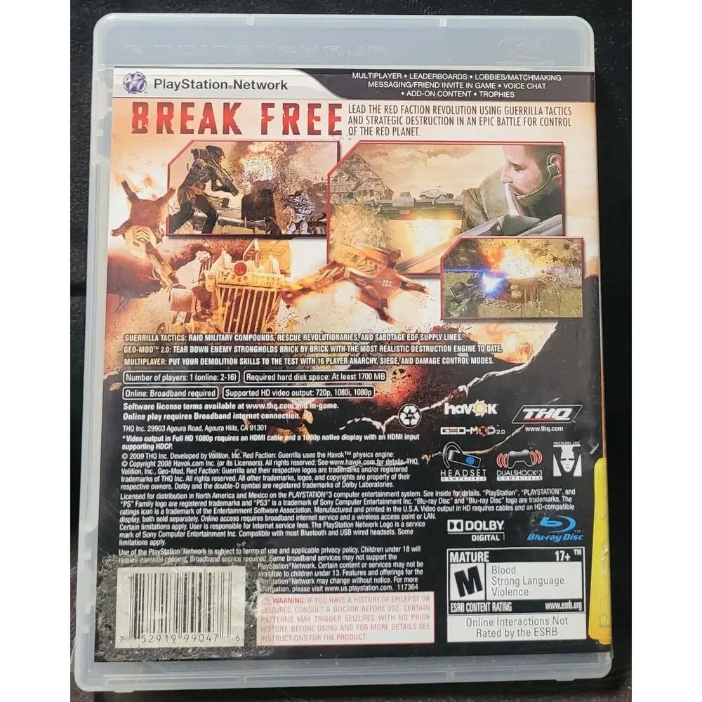 Red Faction Guerrilla 2009 Sony PlayStation 3 Game With Manual